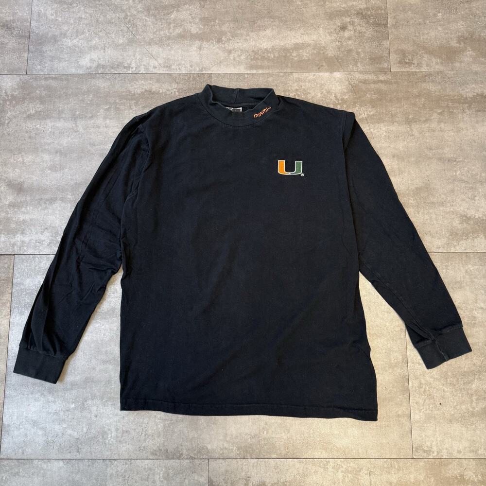 Vintage Y2K University of Miami Hurricanes Men’s XL Mock Neck Long Sleeve Shirt
